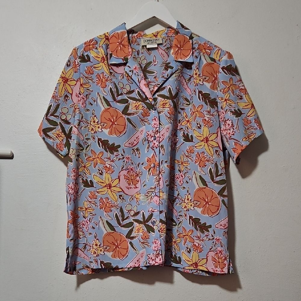Donkenny Floral Shirt - Blue and Orange Vintage